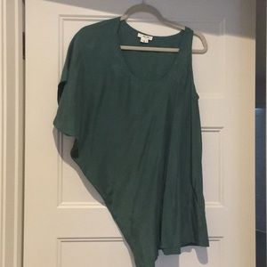 Helmet Lang teal asymmetric silk blouse